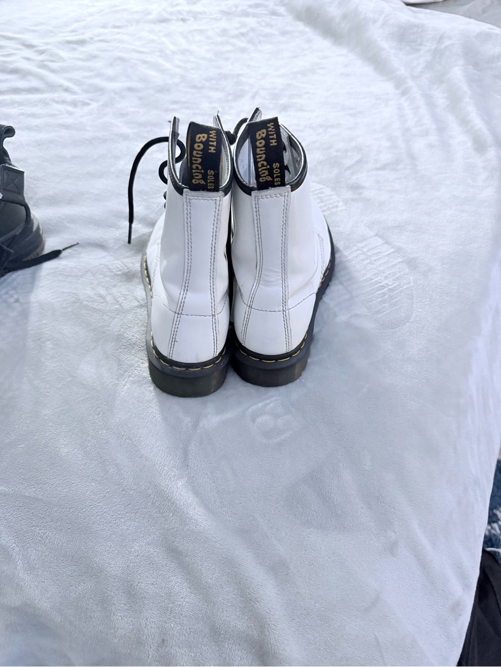 Dr. Martens White Leather Lace-Up Combat Boots with Black Trim - Picture 2 of 6